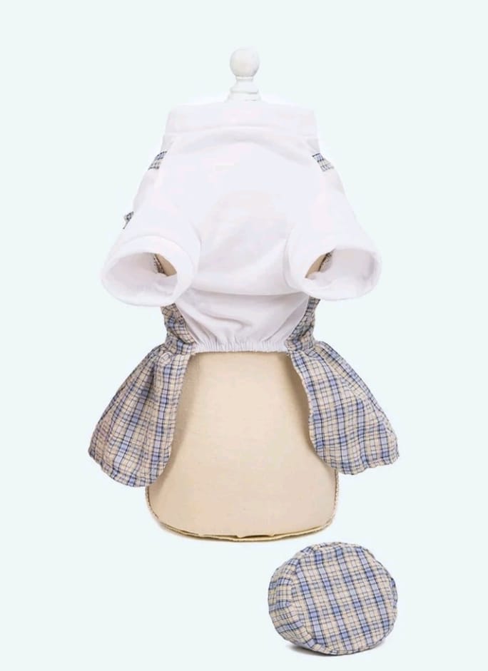 Vestido para Mascotas Estampado Cuadros con Sombrero