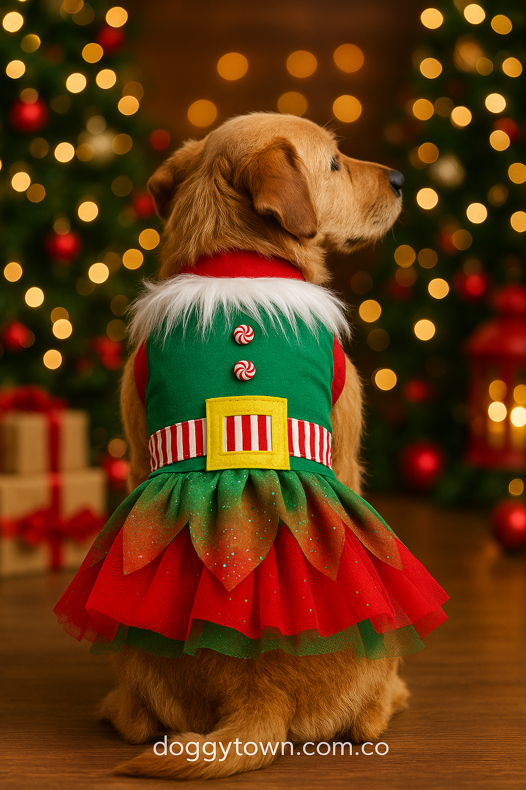 Vestido de Elfa Navideño para Perros y Gatos