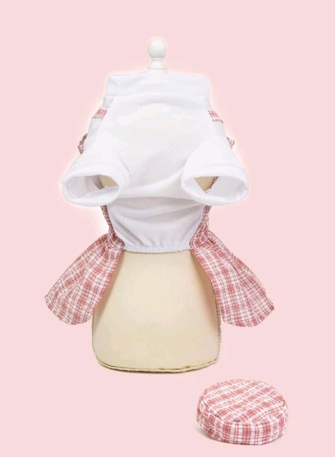 Vestido para Mascotas Estampado Cuadros con Sombrero